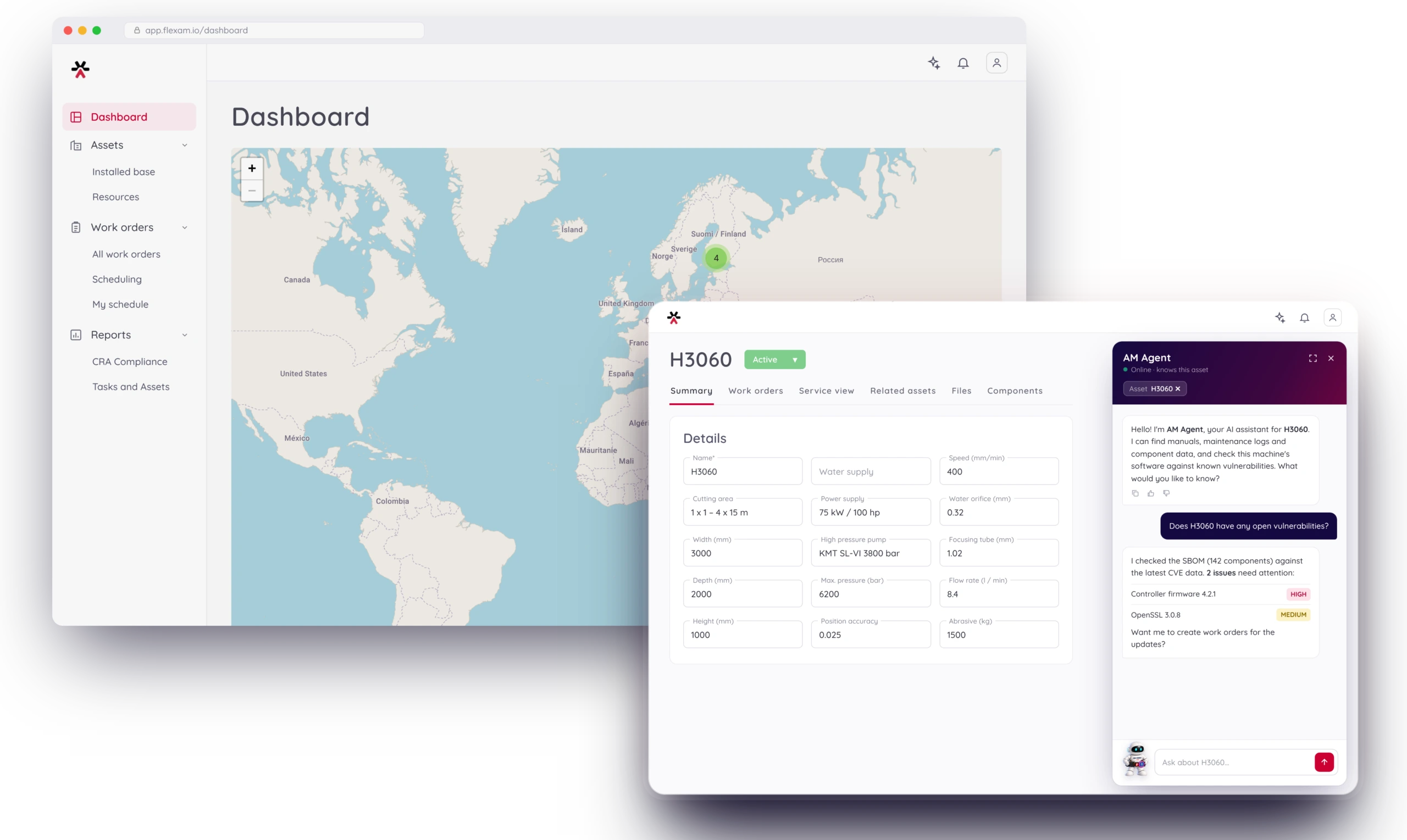FlexAM AI know everything about your installed base machines and help you to find vulnerabilities.